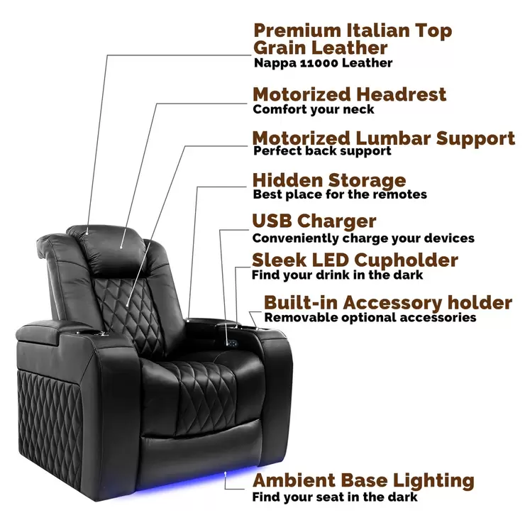 Valencia Tuscany Black Leather Power Reclining Home Theatre Sofa - Image 7