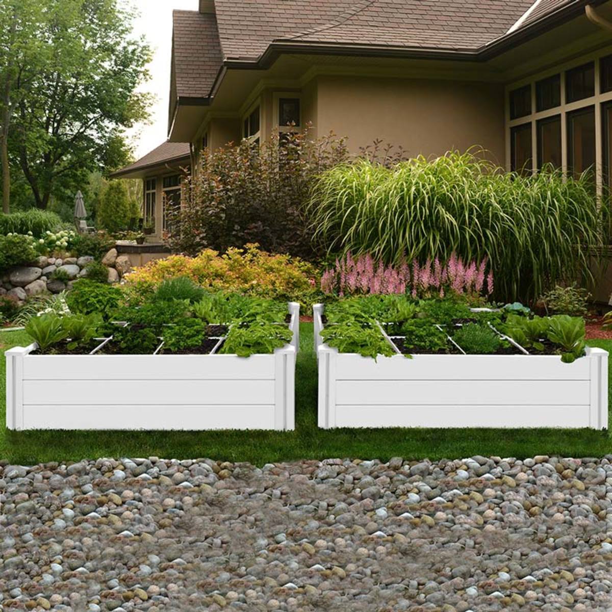 Vita 120 x 120 cm White Vinyl Garden Bed 2-Pack with GroGridVita 120 x 120 cm