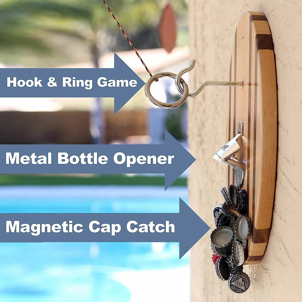 Vivere Hook and Ring Game with Bottle Opener & Magnetic Bottle Cap Catch (2 Pack) - Image 2