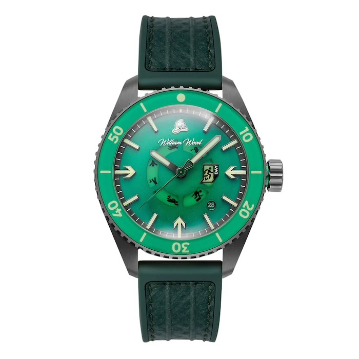 William Wood Automatic 41mm Men’s Watch with Green Material Dial, Stainless Steel Case, 100m Water Resistant / WWFE01