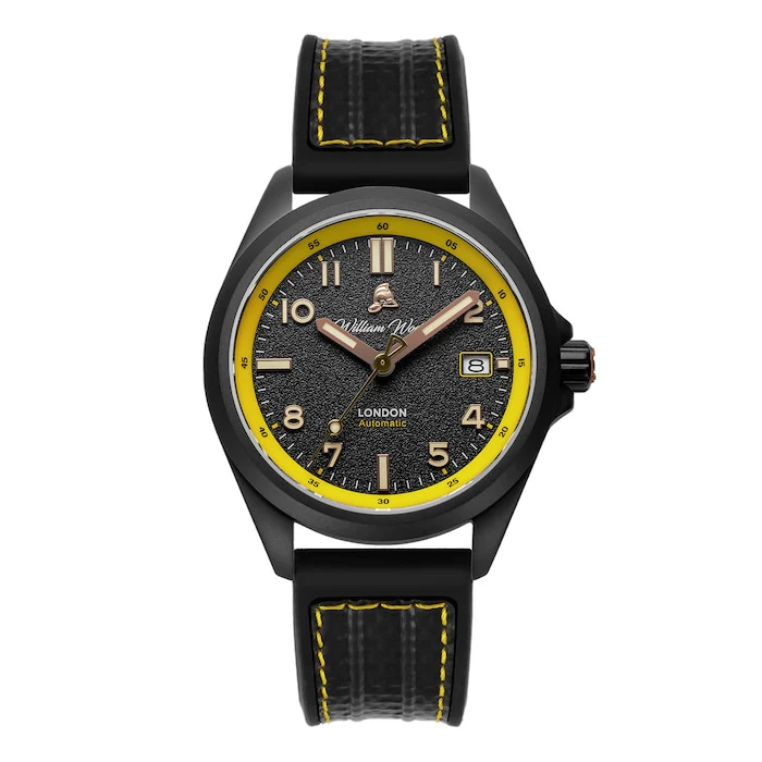 William Wood Watches Automatic 39mm Men’s Watch with Black Material Dial, Stainless Steel Case, 100m Water Resistant / WWFY01