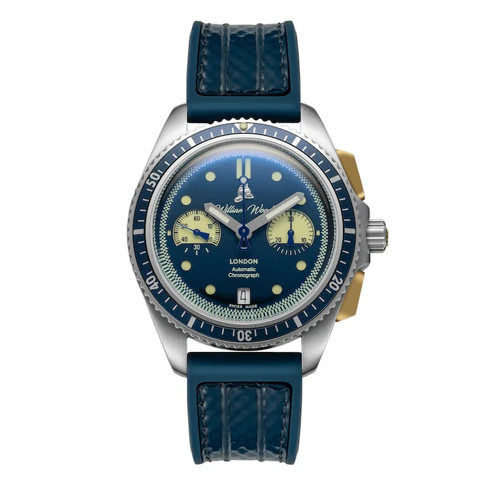 William Wood Watches Automatic 41mm Men’s Watch with Blue Material Dial, Stainless Steel Case, 100m Water Resistant / WWTO01
