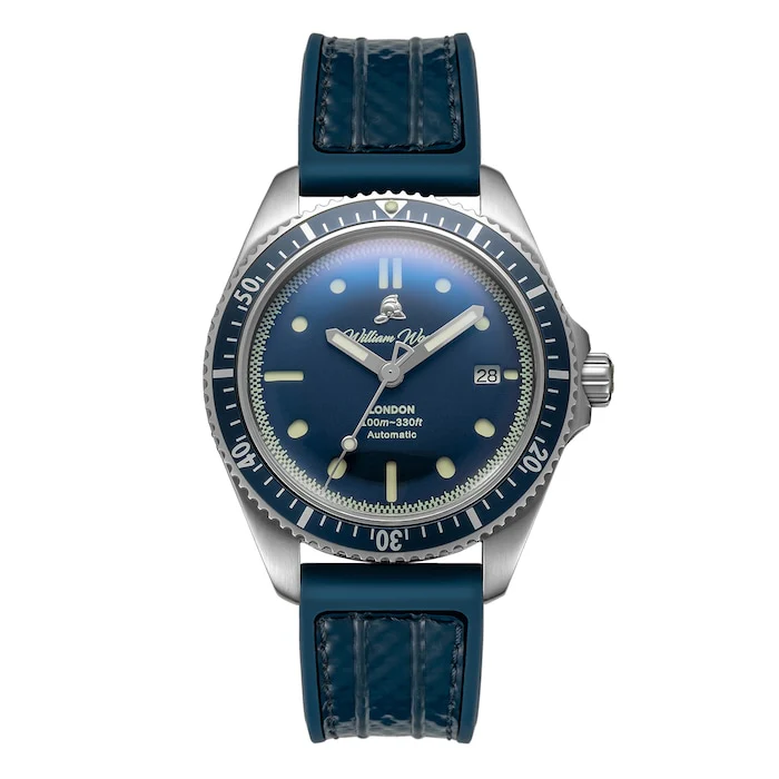 William Wood Watches Automatic 41mm Men’s Watch with Blue Material Dial, Stainless Steel Case, 100m Water Resistant / WWVB01