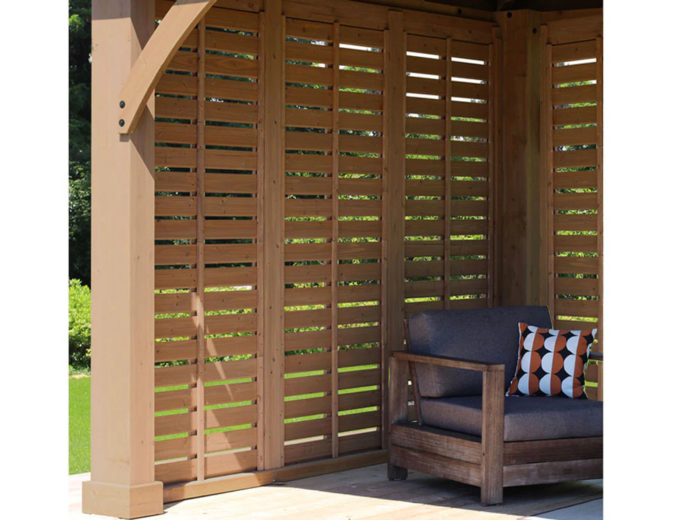 Yardistry 12ft x 12ft (3.7 x 3.7m) Cedar Gazebo with Double Privacy Wall & Aluminium Roof - Image 3