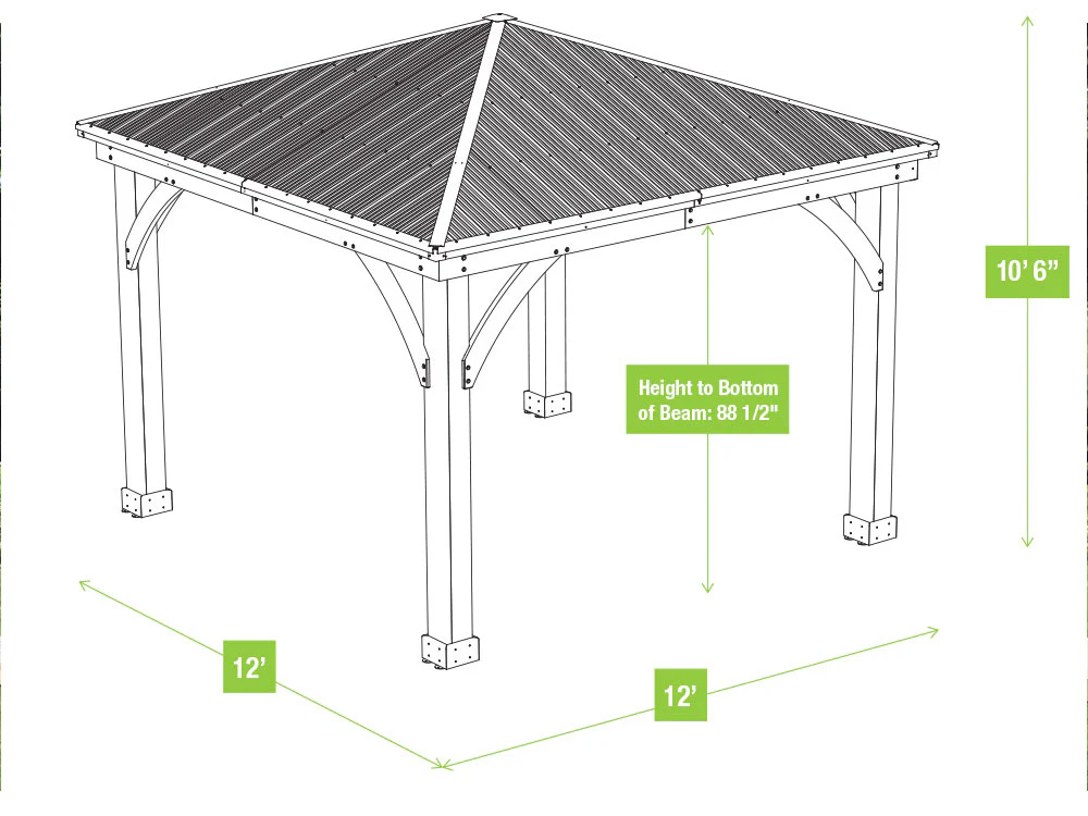 Yardistry 12ft x 12ft (3.7 x 3.7m) Cedar Gazebo with Double Privacy Wall & Aluminium Roof - Image 4