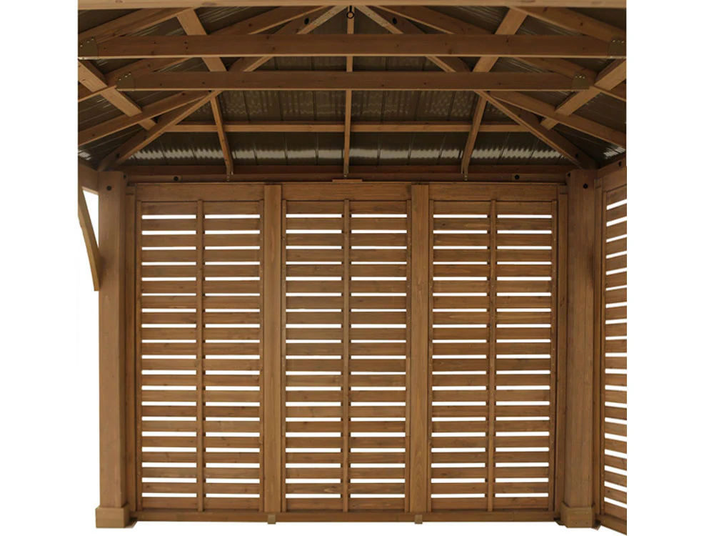 Yardistry 12ft x 12ft (3.7 x 3.7m) Cedar Gazebo with Double Privacy Wall & Aluminium Roof - Image 6