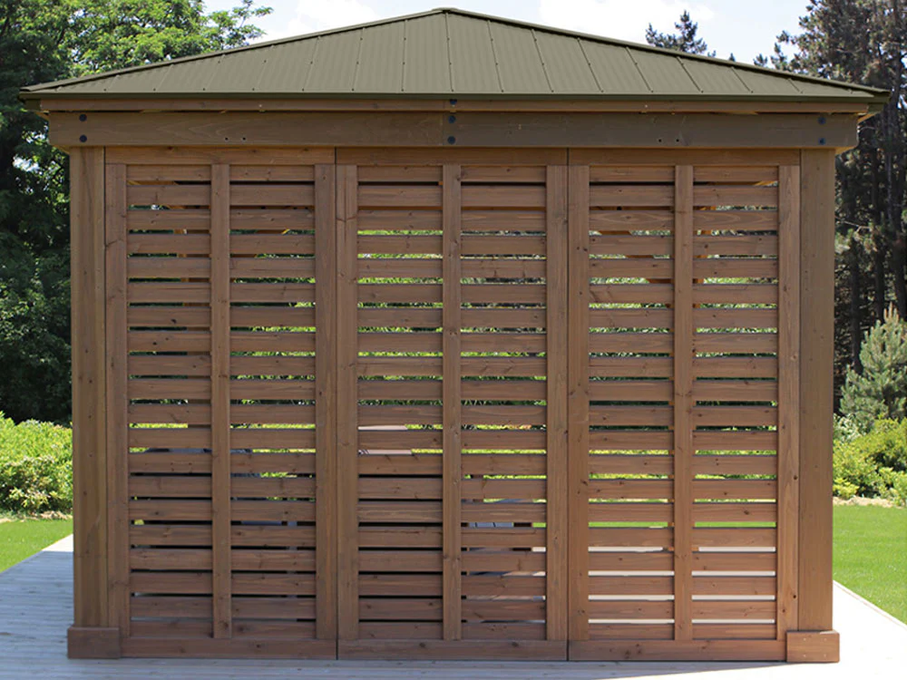 Yardistry 12ft x 12ft (3.7 x 3.7m) Cedar Gazebo with Double Privacy Wall & Aluminium Roof - Image 8