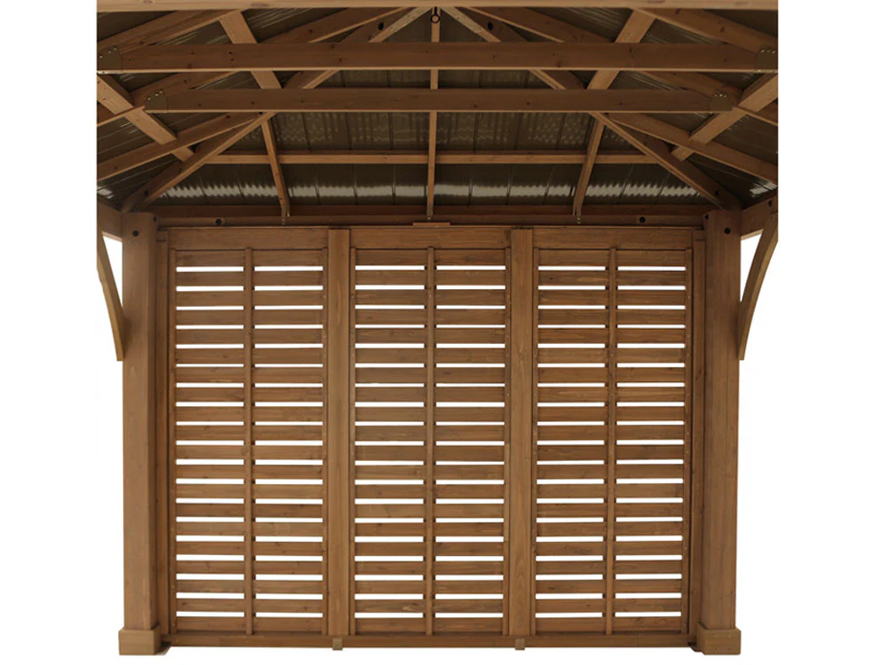 Yardistry 12ft x 12ft (3.7 x 3.7m) Cedar Gazebo with Privacy Wall & Aluminium Roof - Image 4