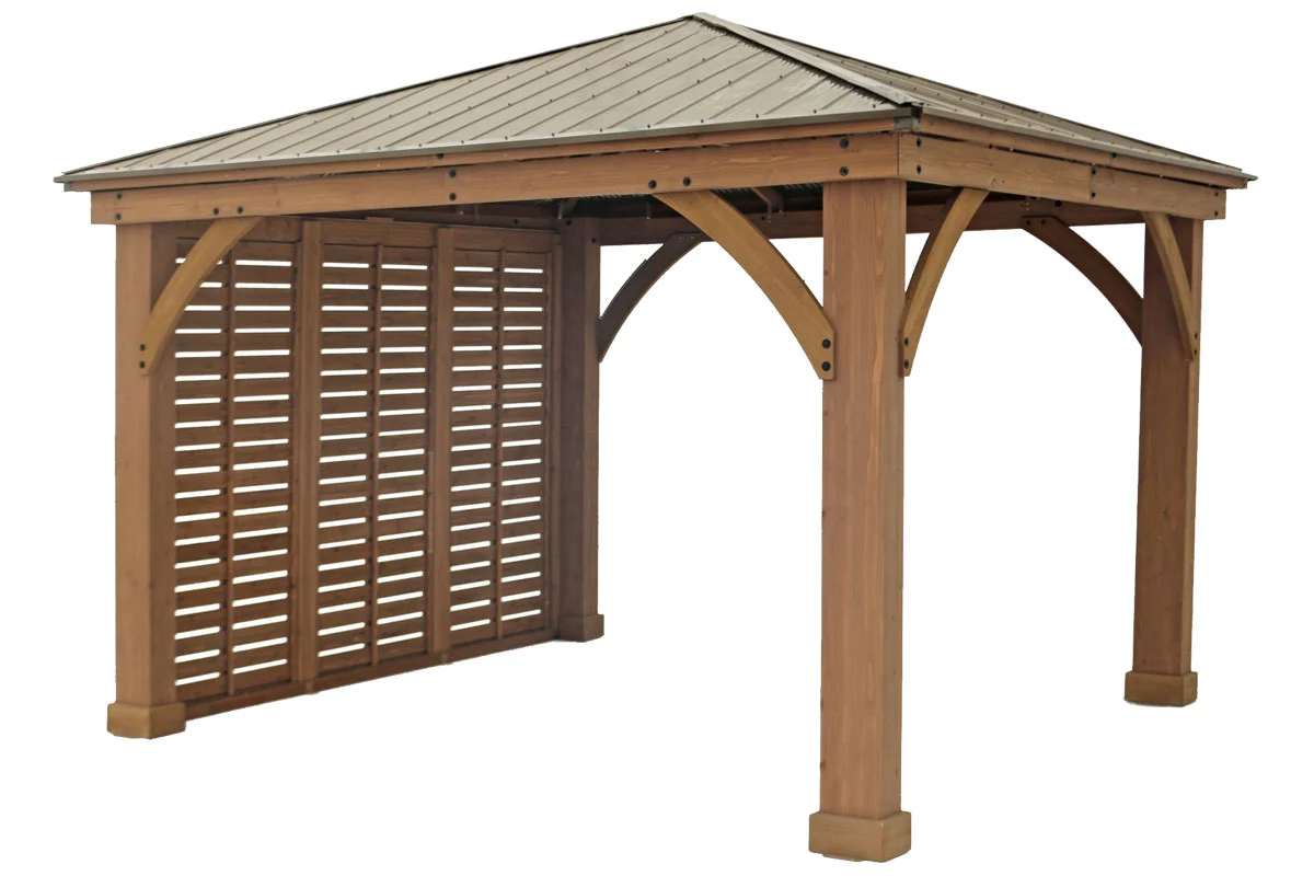 Yardistry 12ft x 12ft (3.7 x 3.7m) Cedar Gazebo with Privacy Wall & Aluminium Roof - Image 9