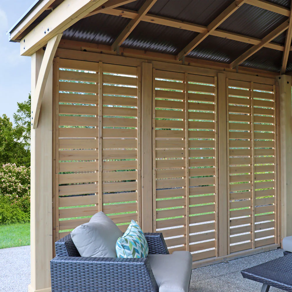 Yardistry 12ft x 12ft (3.7 x 3.7m) Cedar Meridian Gazebo with Triple Privacy Wall & Aluminium Roof - Image 5