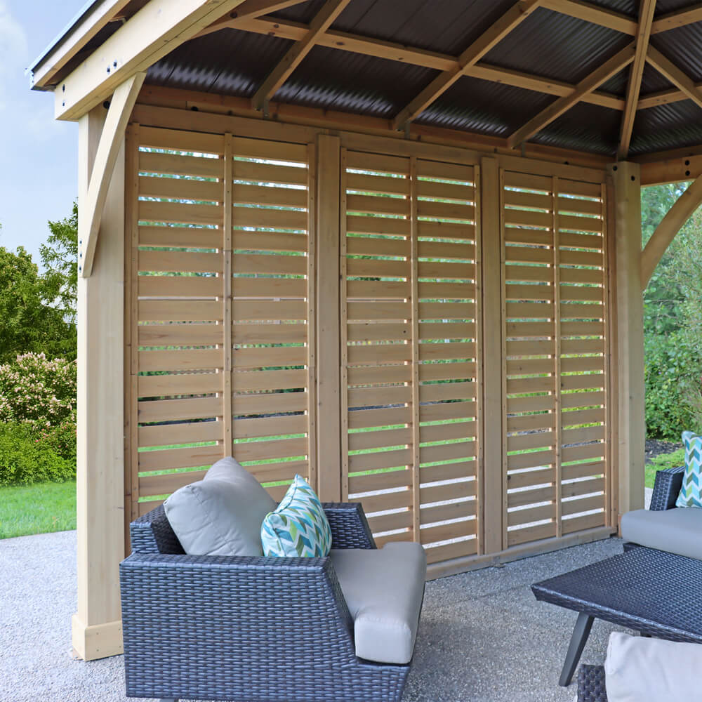 Yardistry Meridian Gazebo Privacy Wall 12ft (3.7m) with Natural Stain One Side 12ft Privacy Wall - Image 6