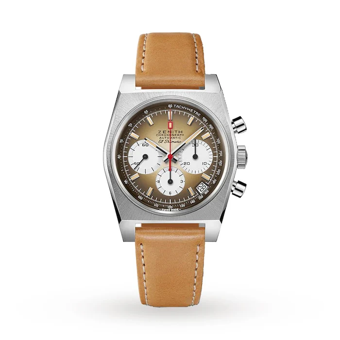 Zenith Automatic 37mm Men’s Watch with Brown Material Dial, Stainless Steel Case, 50m Water Resistant / 03.A384.400/385.C855